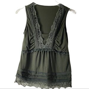 White House Black Market Army Green Lace Top Size Small